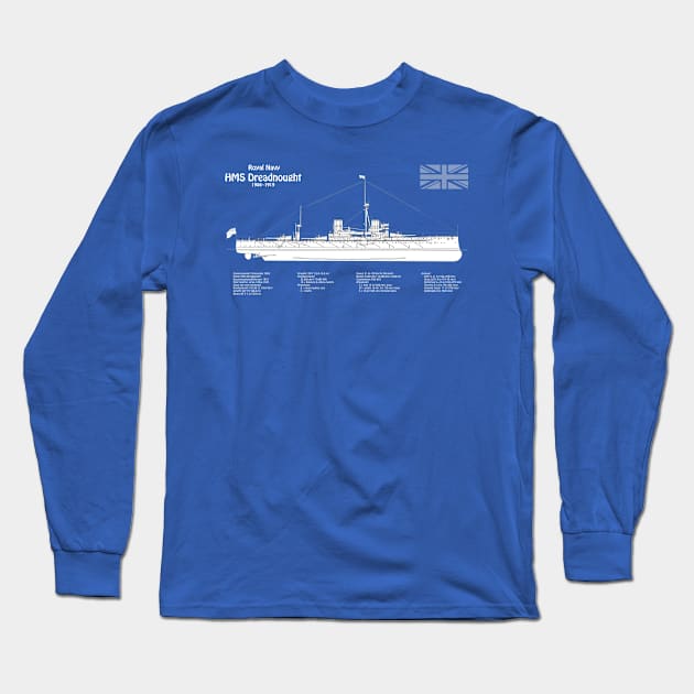 HMS Dreadnought ship plans -ABD Long Sleeve T-Shirt by SPJE Illustration Photography